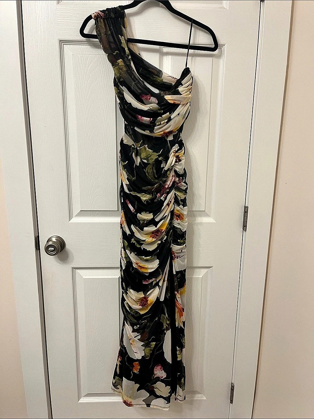 Abercrombie & Fitch Floral Mesh One-Shoulder Ruched Maxi Dress *new without tags